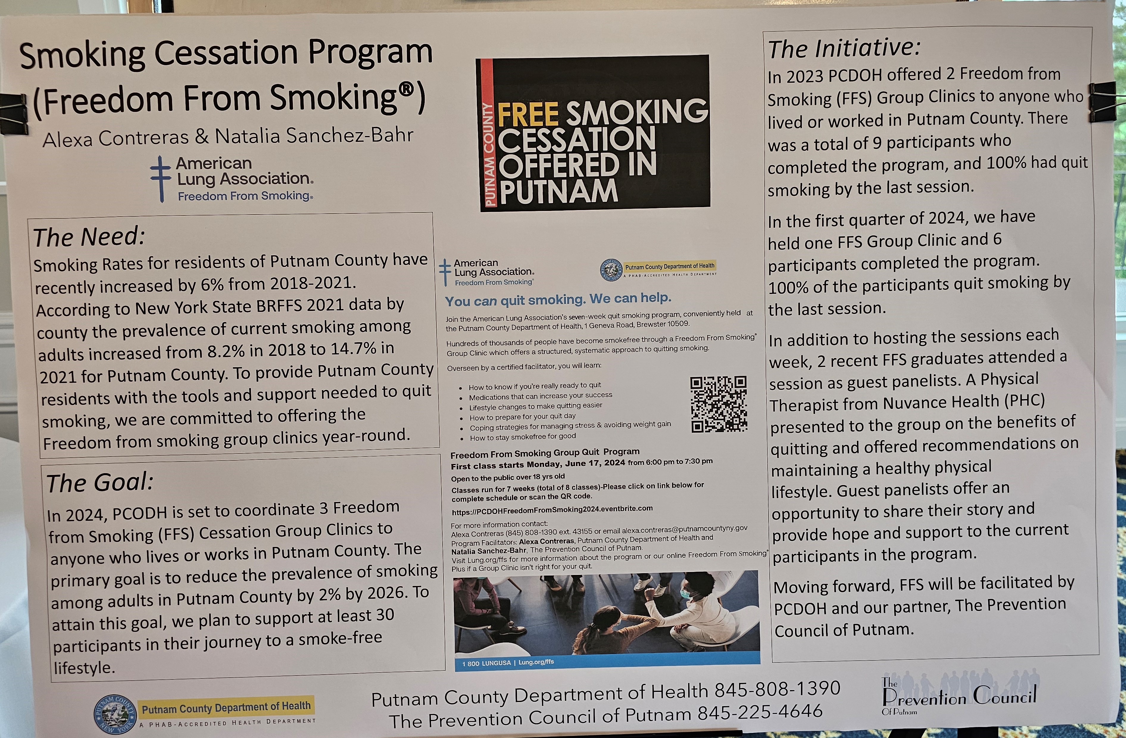 The Health Department has also been partnering with the Prevention Council to offer FREE smoking cessation workshops to residents. For information on a group forming now, or to be put on the waiting list, call 845-808-1390, x 43155.